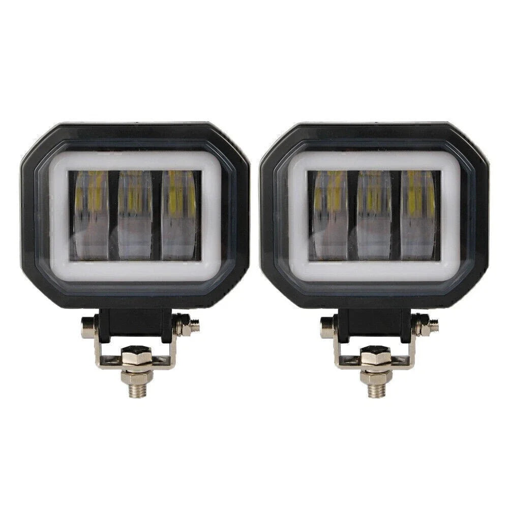 2X 4-Inch Square LED Work Light Bar for Motorcycle (12V–24V)