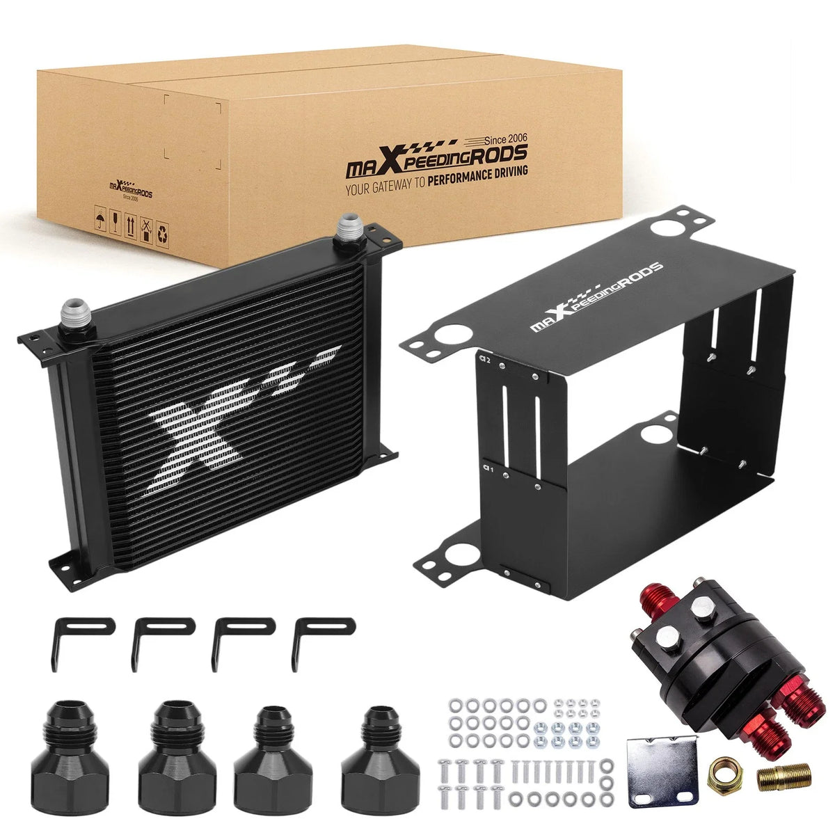 30 Row Oil Cooler Kit in Black for Universal Fit - AN10 & Adapters