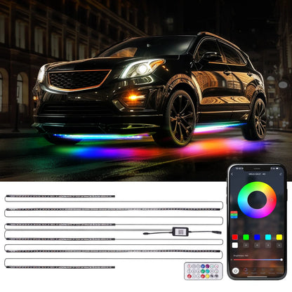 RGB Underglow LED Kit 6pcs Neon Strip Lights for Car Universal Fit
