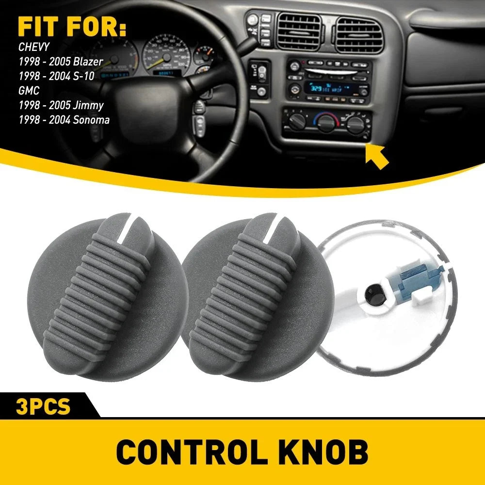 Set of 3 Climate Control Knobs for GMC Jimmy, Sonoma, Chevy Blazer, S10 (1998–2005)