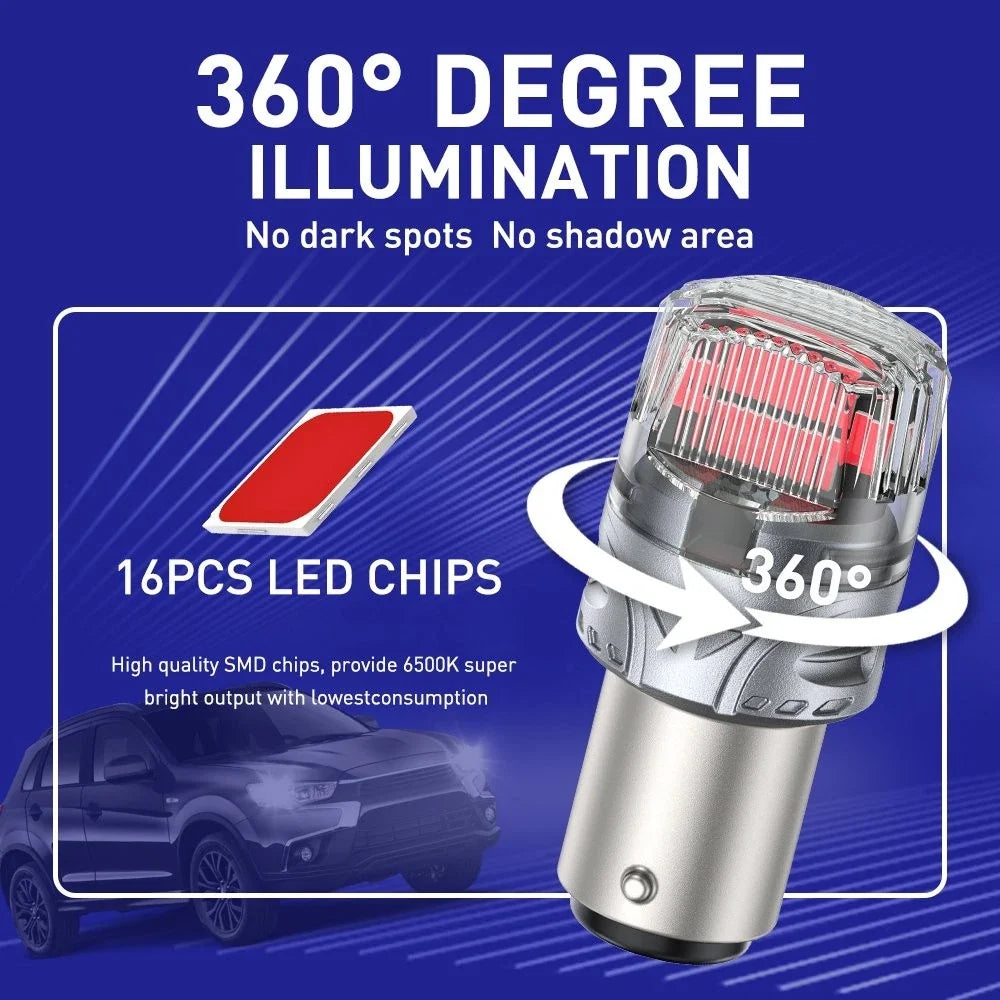 2X BAY15D 2357 2057 1157 LED Red Brake Tail Stop Light Bulbs (10W 600lm)