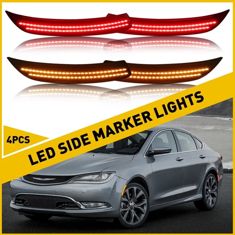 Set of 2 Front & Rear LED Side Marker Lights for Chrysler 200 (2015–2017) Smoked Lens