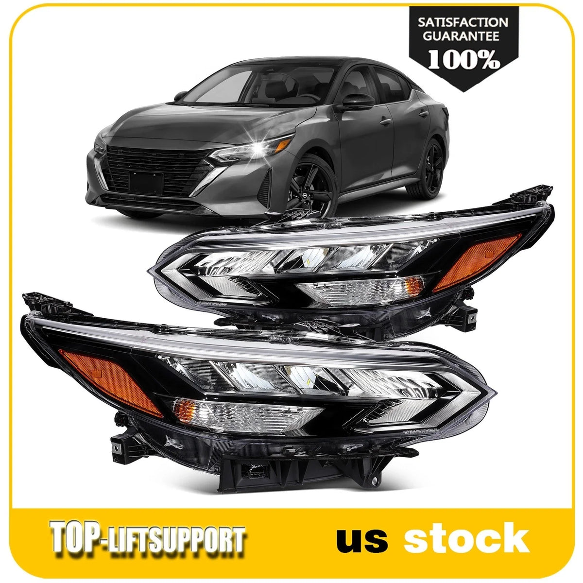 2X Black Headlight Assembly for Nissan Sentra (2024–2025) w/Bulbs