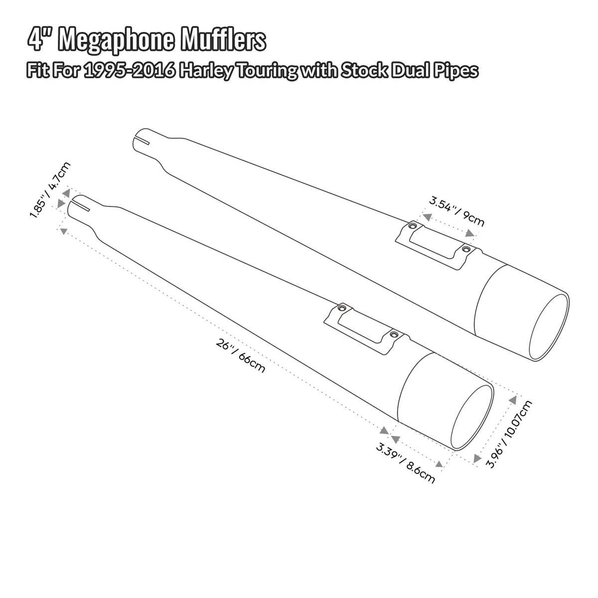 4" Slip-On Mufflers Megaphone Style for Harley Electra Glide 1995-2016