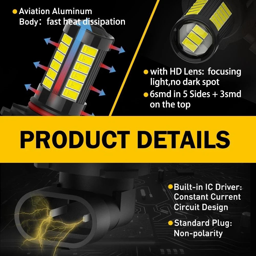 2X H10 9140 9145 LED Fog Light Bulbs 2000LM 6000K Driving Lamp