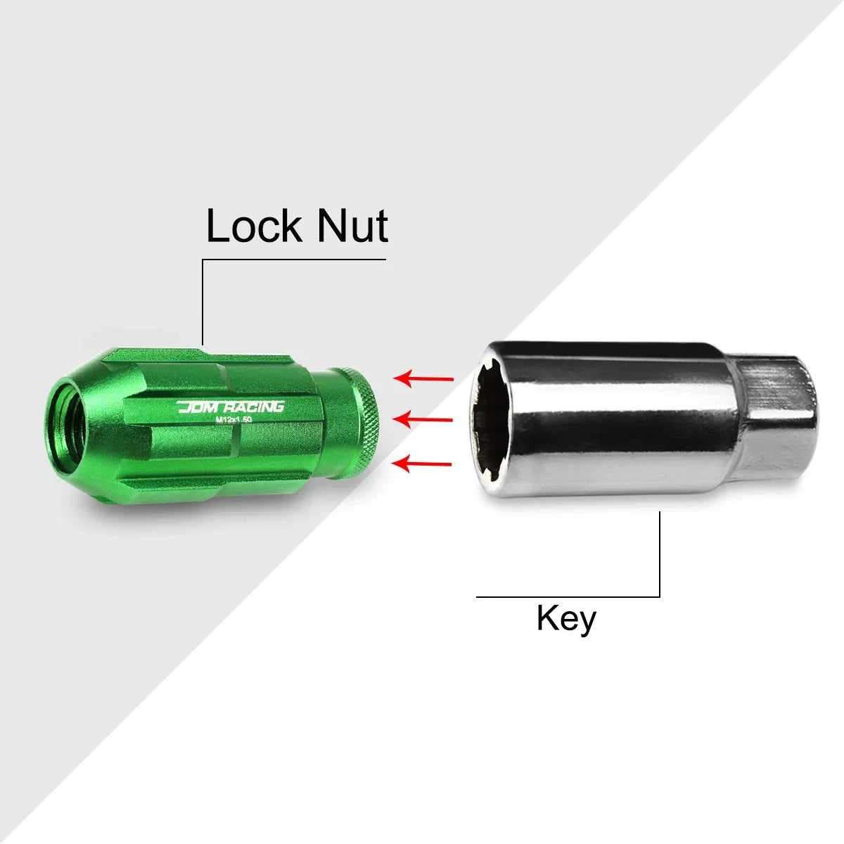 20Pc M12X1.5 Green JDM Open End Bulge Spline Wheel Lug Nuts + Lock Key