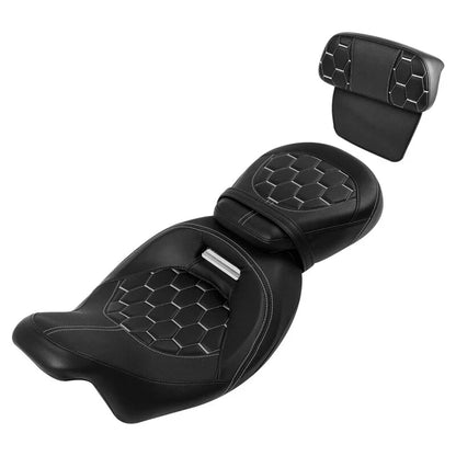 Driver/Passenger Seat Backrest, White Stitching for Harley Road Glide