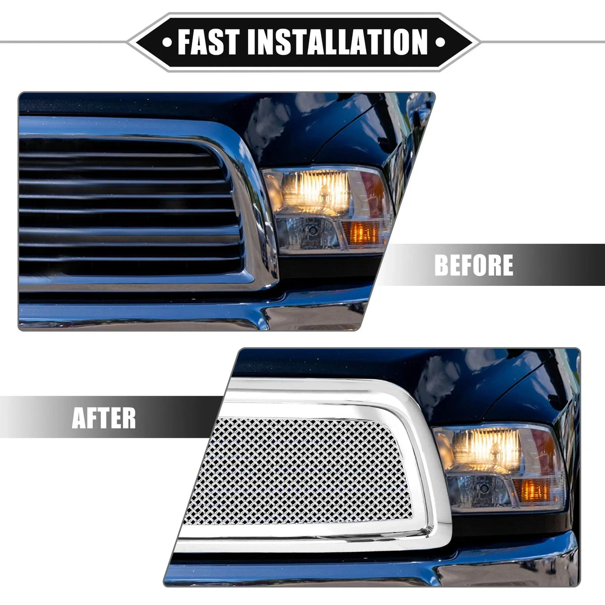 Front Grille Assembly in Chrome Silver Tone for 2009-2010 Dodge Ram 1500