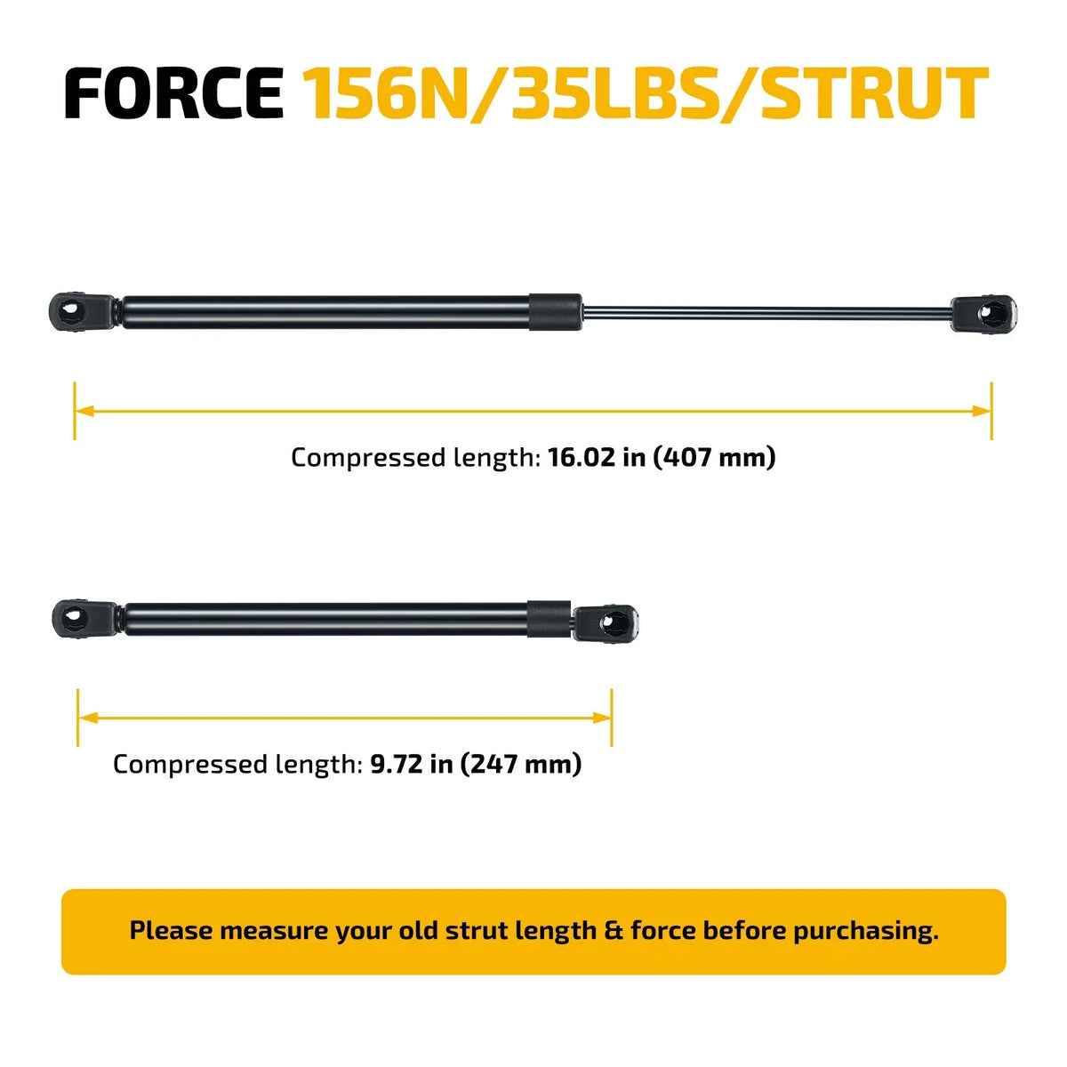 2X Gas Strut Lift Support Shock Struts for Universal (16.02 Inch, 35 lbs) C16-14195