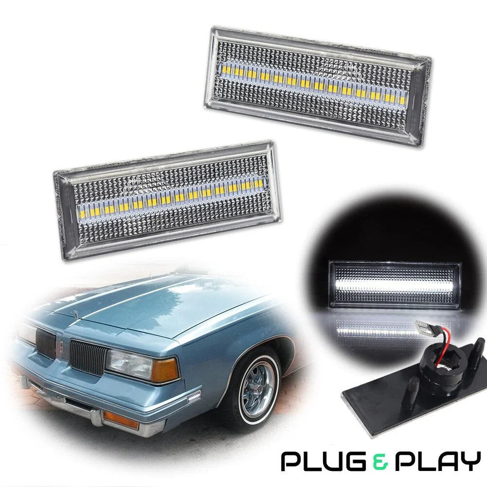 2X Clear White Side Marker Lights for Oldsmobile Cutlass 442 (1981–1988)