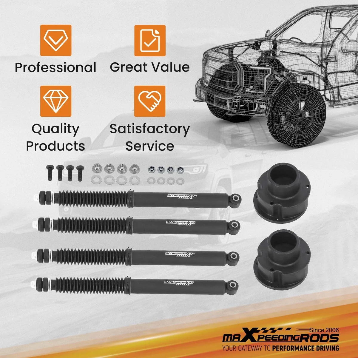 2.5" Leveling Kit with Shocks & Coil Spacers for Ram 2500 3500 4WD (2014–2024)