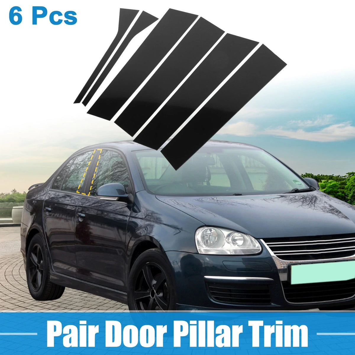 6Pcs Windshield B Pillar Trim for VW Jetta (2006–2010) Black