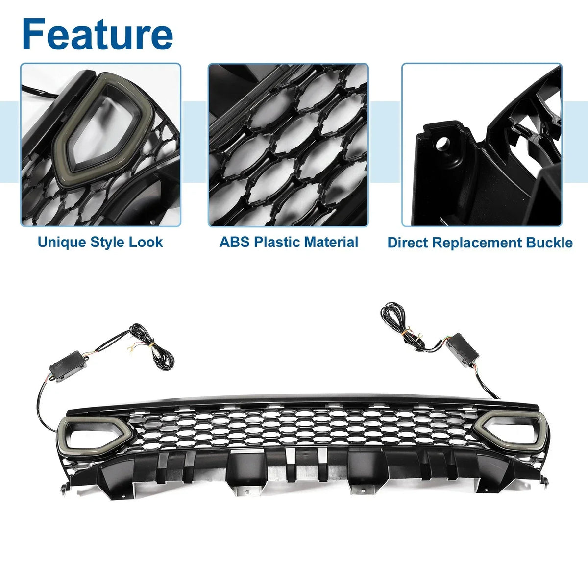 Front Upper Bumper Grille in Black Plastic for Dodge Charger 2015-2023