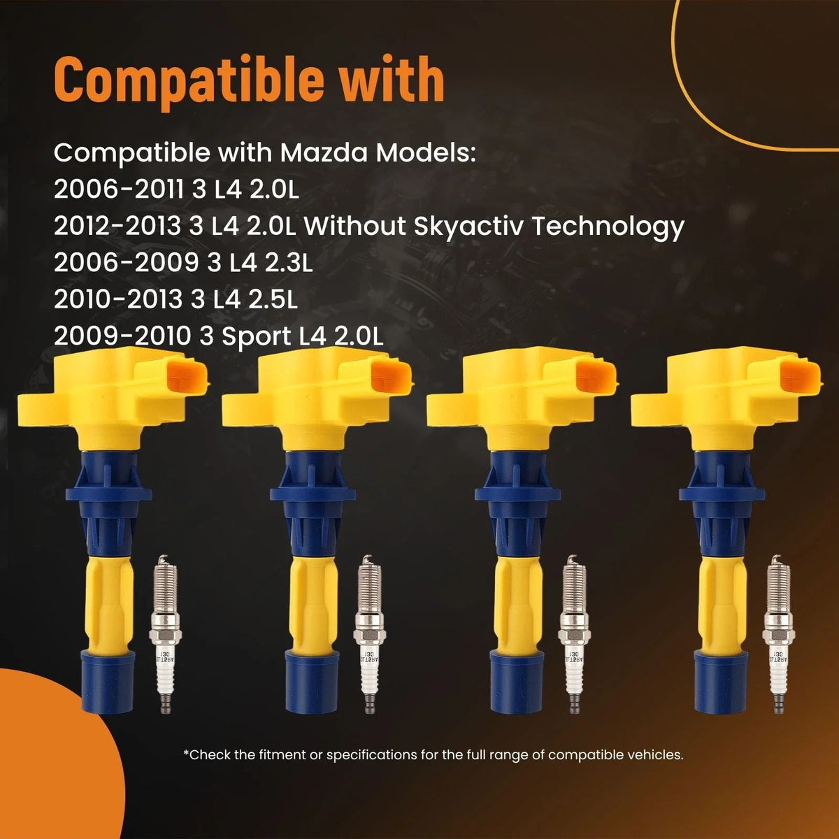 Set of 4 Ignition Coils + Iridium Spark Plugs for Mazda 6 2006-2013