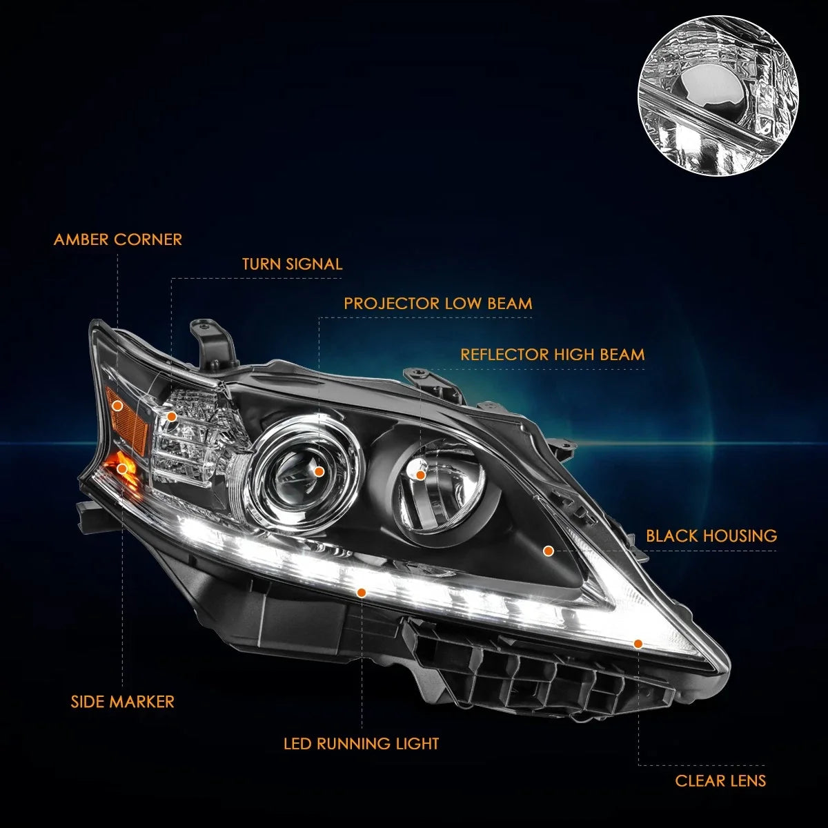 Projector Headlight with LED DRL for Passenger Side RX350/RX450H 2013-2015