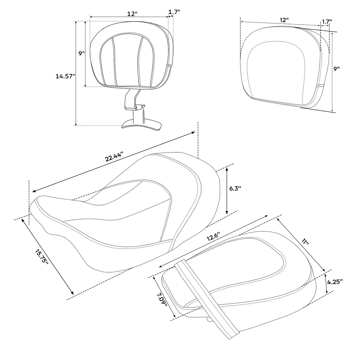 Driver & Passenger Seat Pad Backrest for Harley CVO Street Glide (2009-2023)