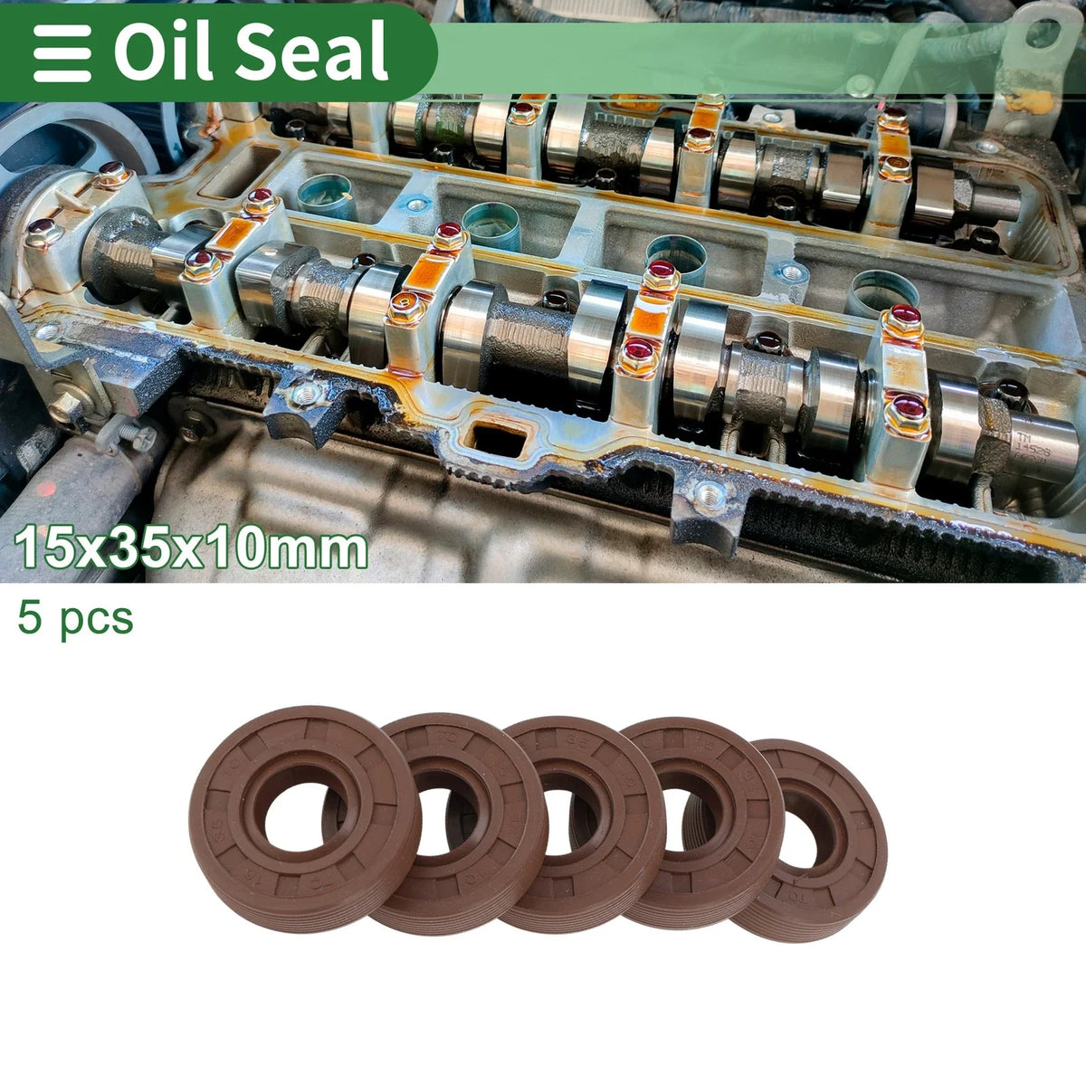Oil Seal FKM Rubber 15x35x10mm for Various Models (5 Pcs)