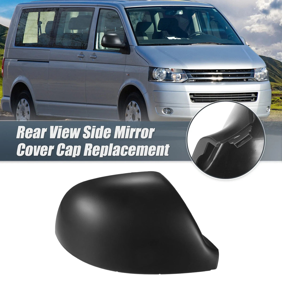 Right Side Mirror Cover Cap Matte Black for Volkswagen Transporter T5 T6 (2003–2019)