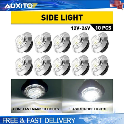 White 3/4 Inch Dual Function Marker Lights Set - 10 Pcs Strobe/Steady