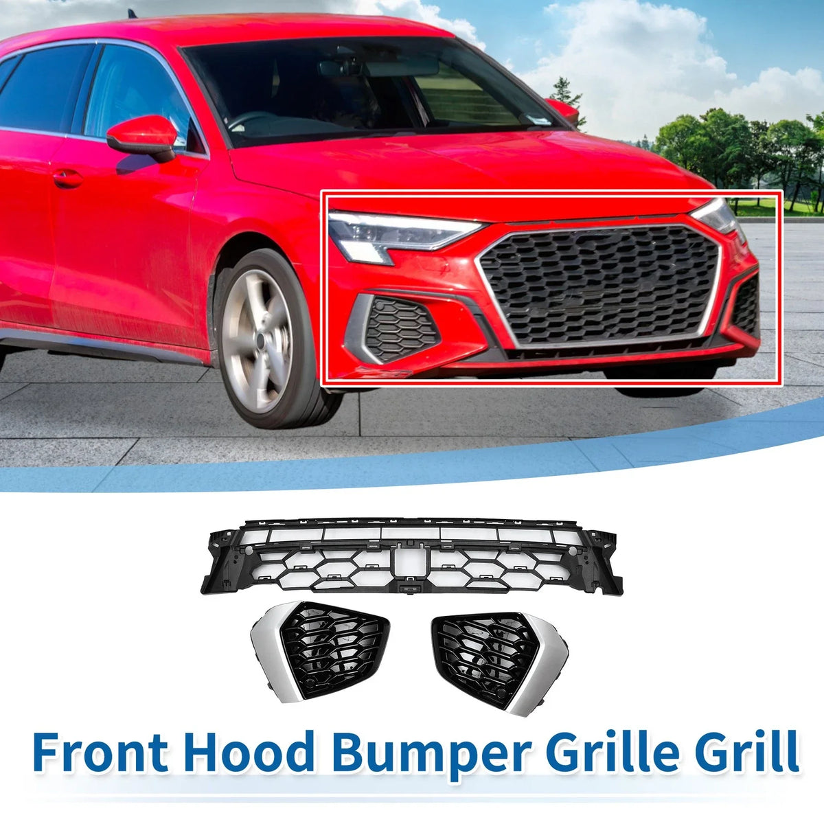 Front Lower Bumper Grille for Audi A3L (2021–2024) Black Sport Style