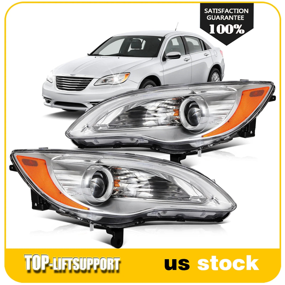 Pair Headlight Assembly for Chrysler 200 (2011–2014) w/Bulbs