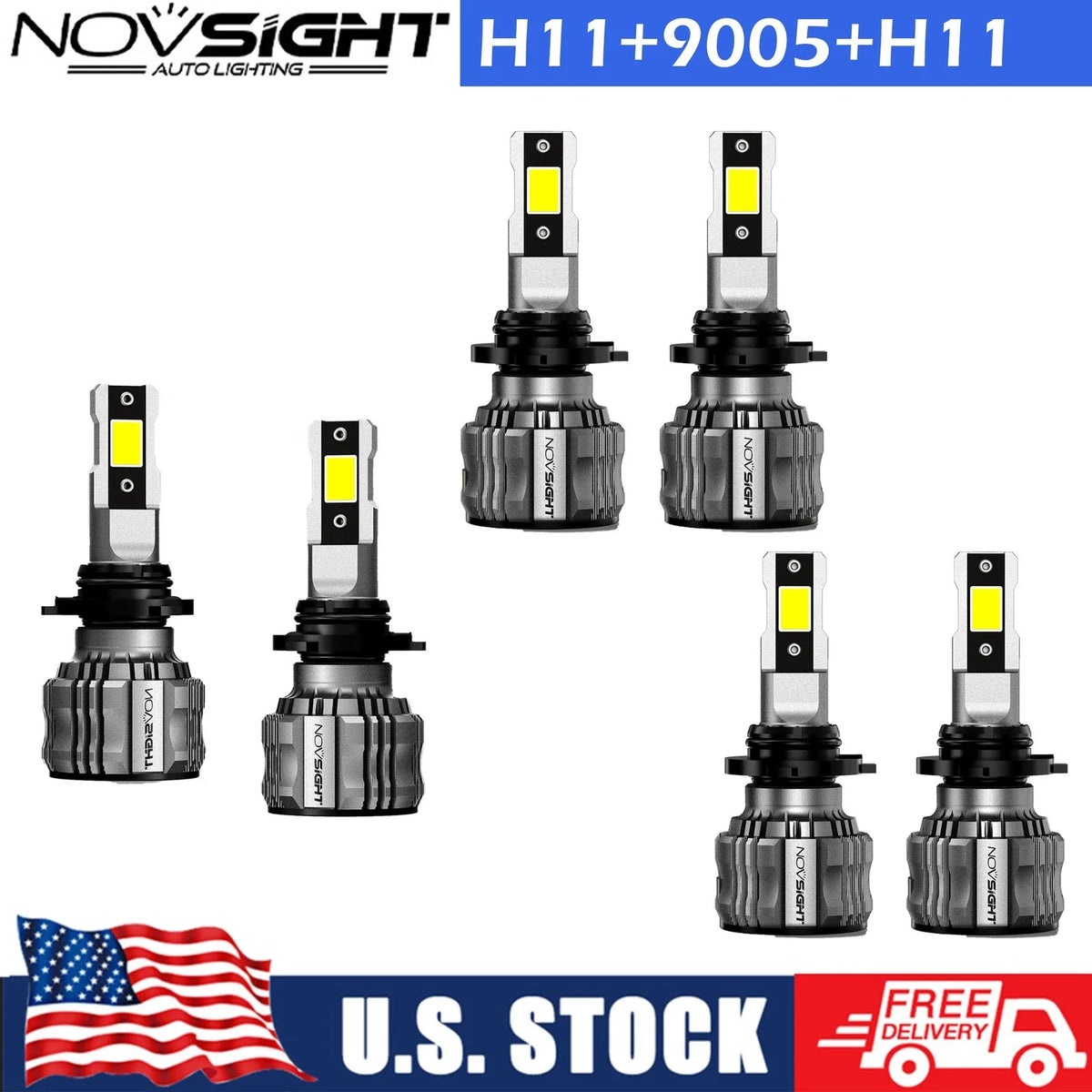 LED Headlight Kit 6X 9005 H11 Fog Light Bulbs 6500K White