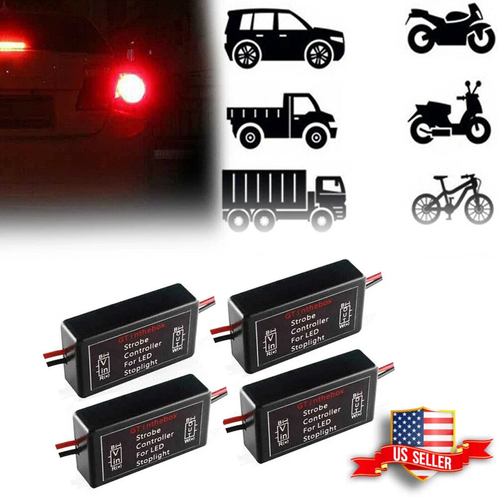 4X LED Rear Brake Stop Light Strobe Switch Module for Motorcycle