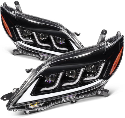 LED Headlight Assemblies (2X) for Toyota Sienna 2011-2020 - Black