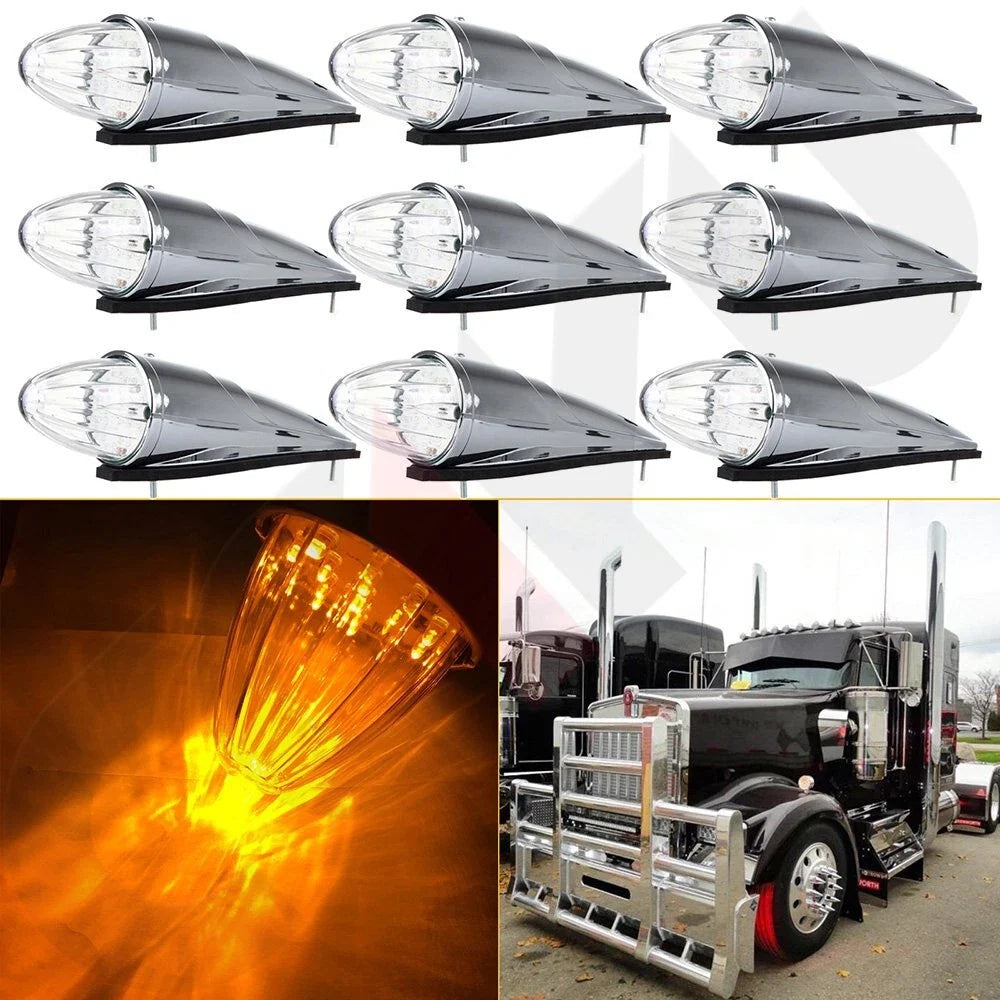 9pcs Amber LED Cab Marker Lights for Peterbilt Truck