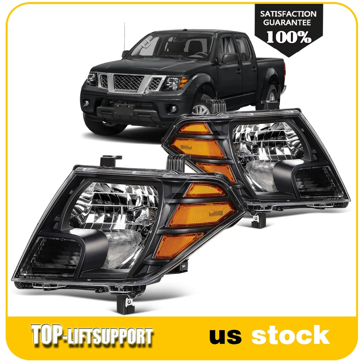 Headlight Assembly for Nissan Frontier (2009–2021) Black Amber