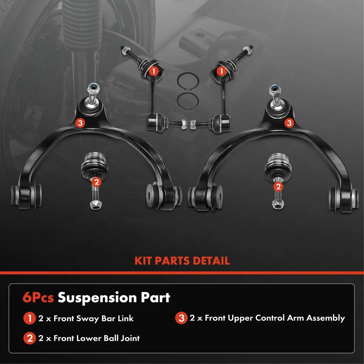 6-Piece Front Upper Control Arm Set for Ford Crown Victoria 1992-2011