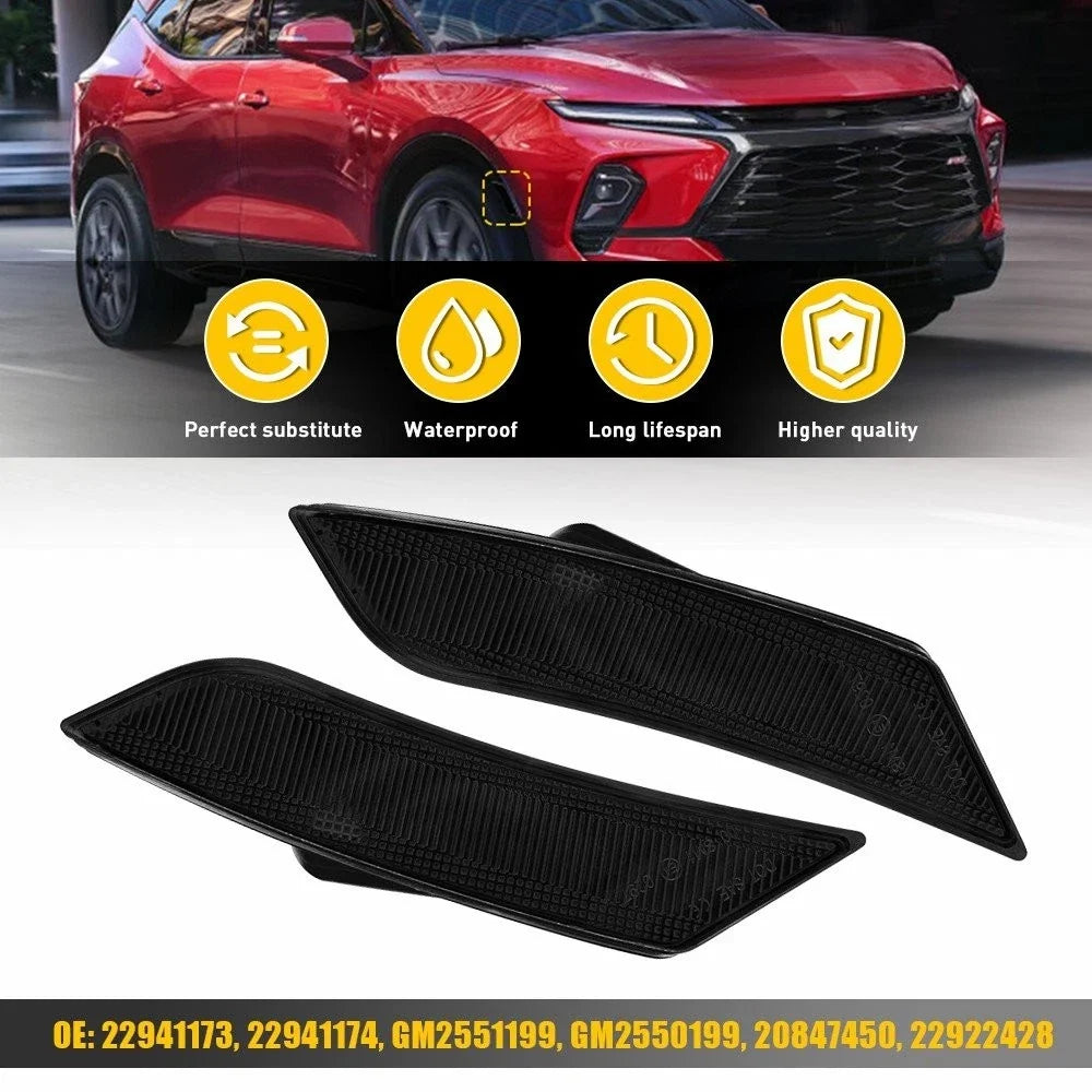 2Pcs Front Bumper Side Marker Light Reflector for Chevy Blazer (2019–2024) Smoked