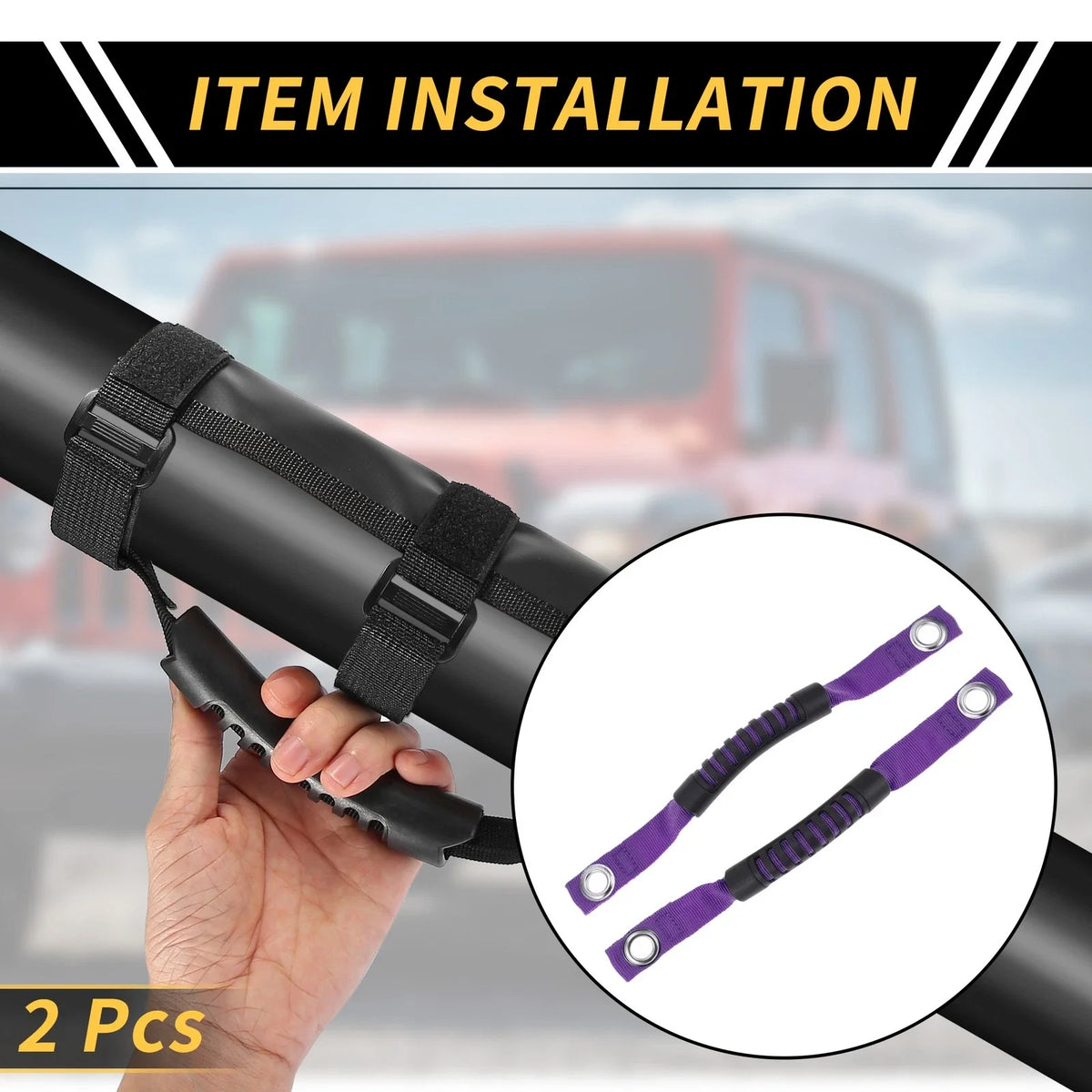 2pcs Roll Bar Grab Handles for Jeep Wrangler (2007–2023) - Purple