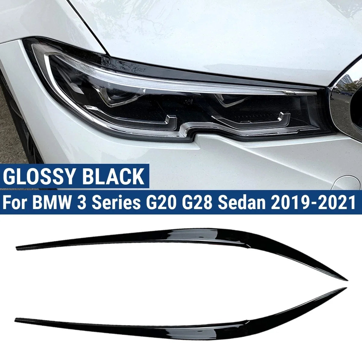 Front Headlight Eyelid Trim Set in Black for BMW 3 Series G20 G28 (2019–2021)