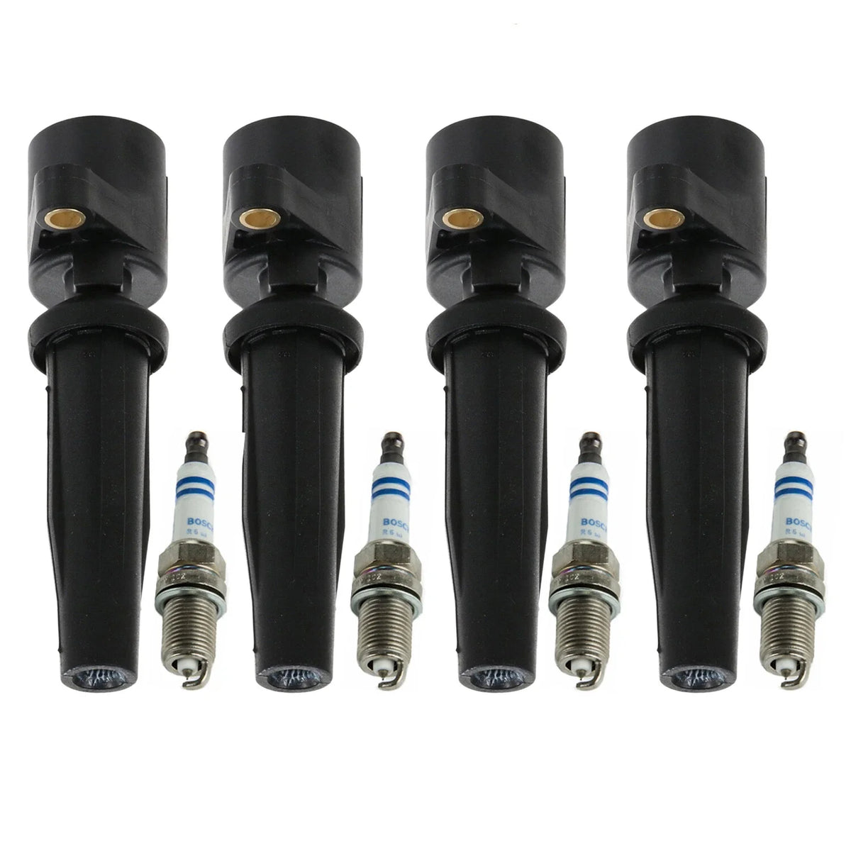 Set of 4 Ignition Coils & Platinum Spark Plugs for Ford Focus (2003–2004)