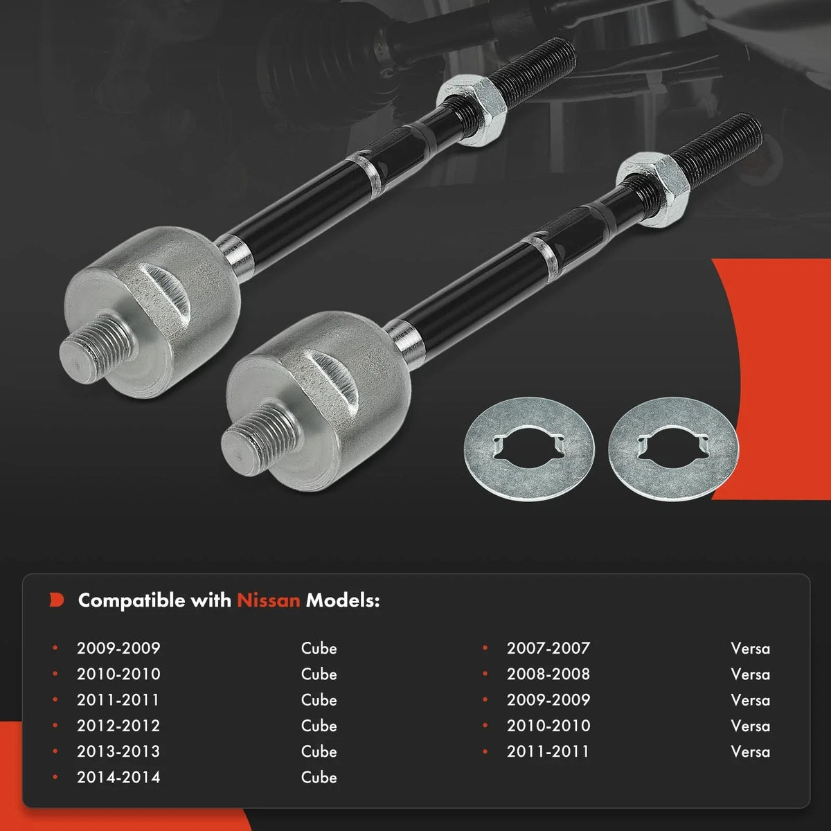 2X Inner Tie Rod Ends for Nissan Versa (2007-2014) & Cube (2009-2014)