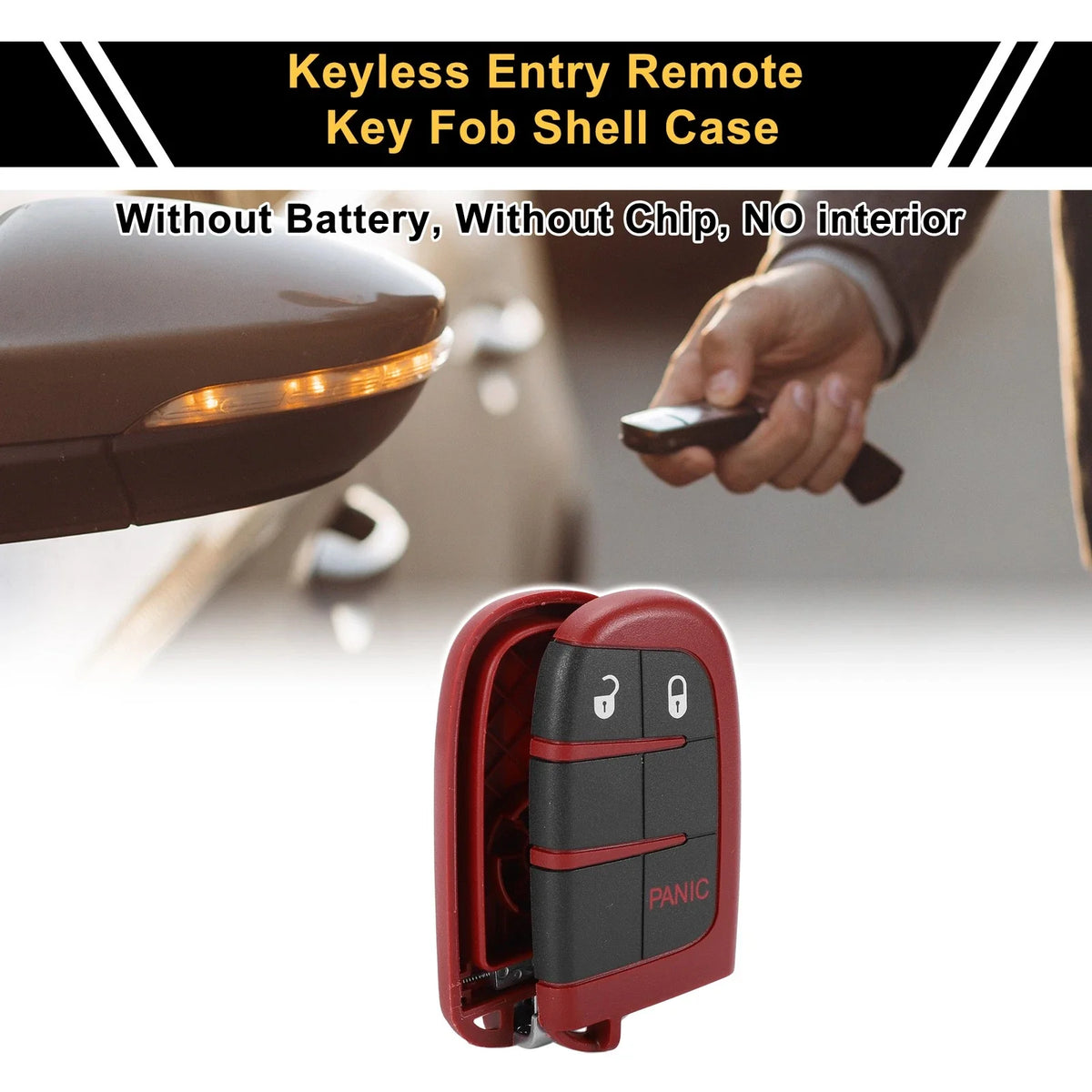 3 Button Key Fob Shell Case for Dodge Charger (2018) Black Red