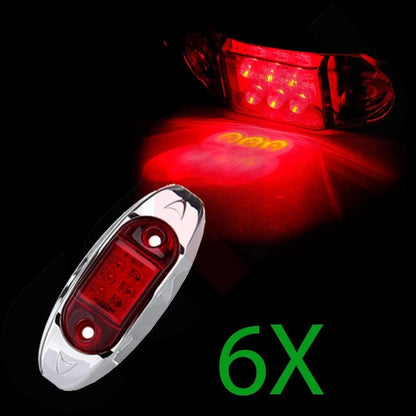 Set of 6 Chrome Plated Base Red LED Marker Running Lights
