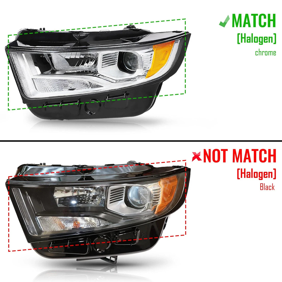 Halogen Headlight for Ford Edge SE/SEL/Titanium (2015–2018) LH with Bulbs