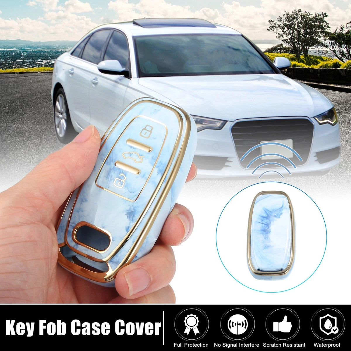 Key Fob Remote Control Cover 3 Button TPU Shell Blue for Audi A6 (2012–2018) 745060244857