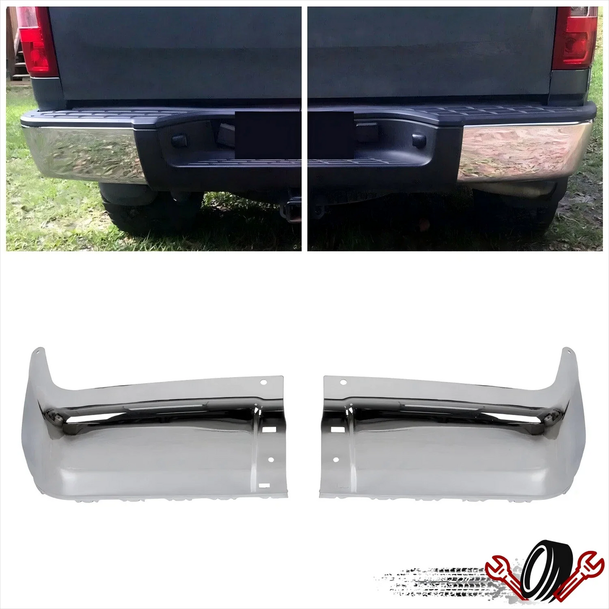 Set of 2 Chrome Rear Bumper End Caps for Silverado Sierra (2007–2013)