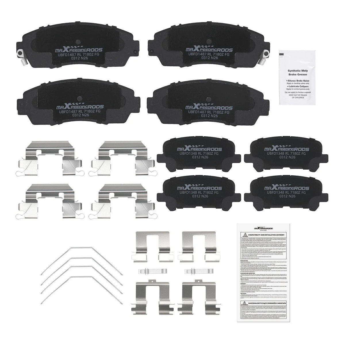 Front & Rear Ceramic Brake Pads Kit for 2011-2017 Honda Odyssey