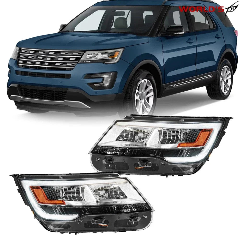 LED DRL Chrome Headlight Pair for Ford Explorer Limited/XLT (2016–2018)