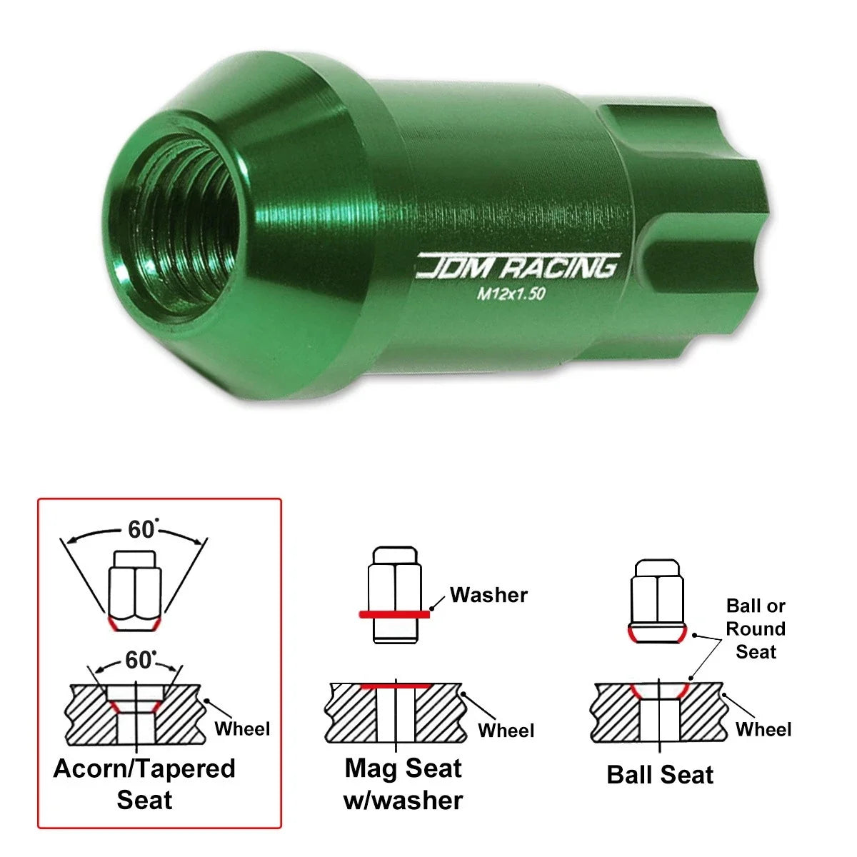 20-Piece Green Aluminum Spline Wheel Lug Nut Set M12X1.5