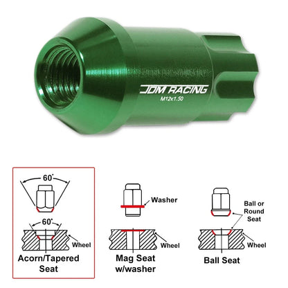 20-Piece Green Aluminum Spline Wheel Lug Nut Set M12X1.5