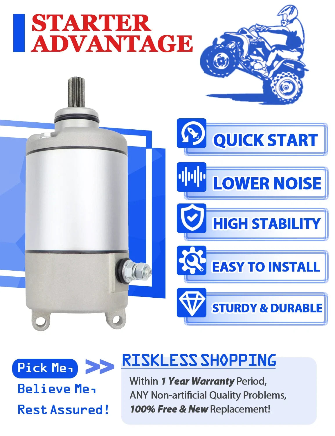 Starter Motor for Yamaha Bruin 350 (2004-2006) with Relay