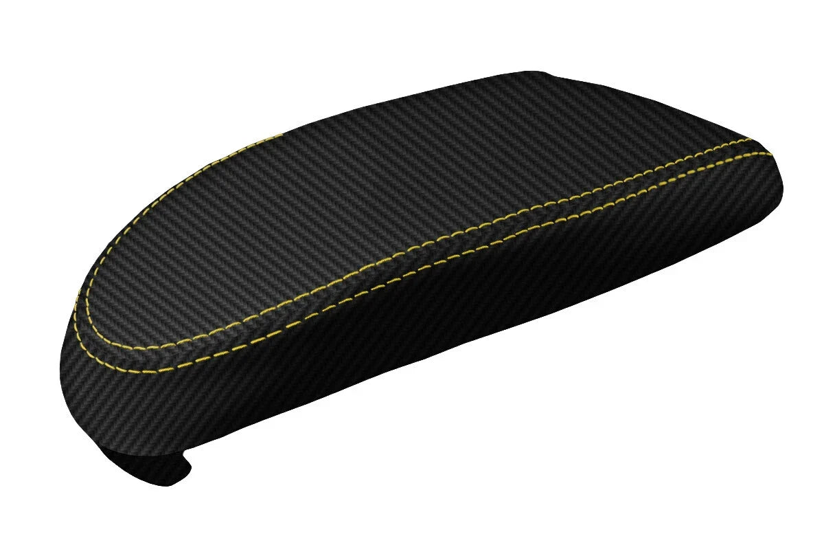 Carbon Fiber Console Lid Armrest Cover for Ford Focus (2000–2007) Yellow Stitch