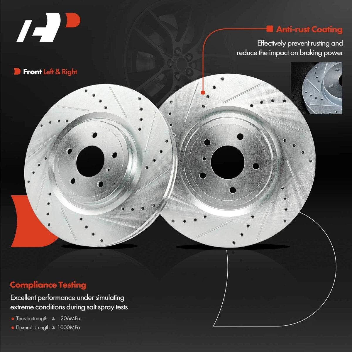Front Brake Rotors (Drilled) with Ceramic Pads for Infiniti Q50 2014-2023