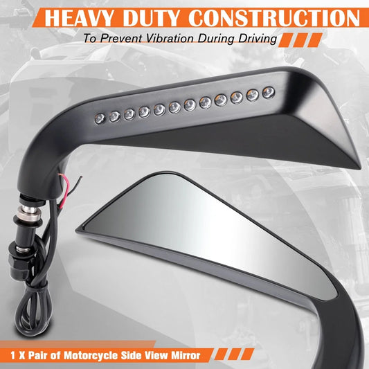 Universal Axe Side Mirrors with LED Turn Signal Light for Naked Bike Cruiser