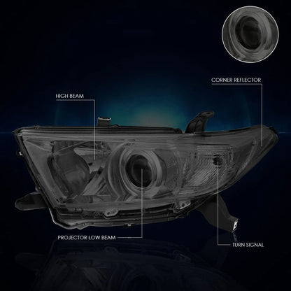 Clear Corner Projector Headlight with Smoked Lens for 2011-2013 Highlander